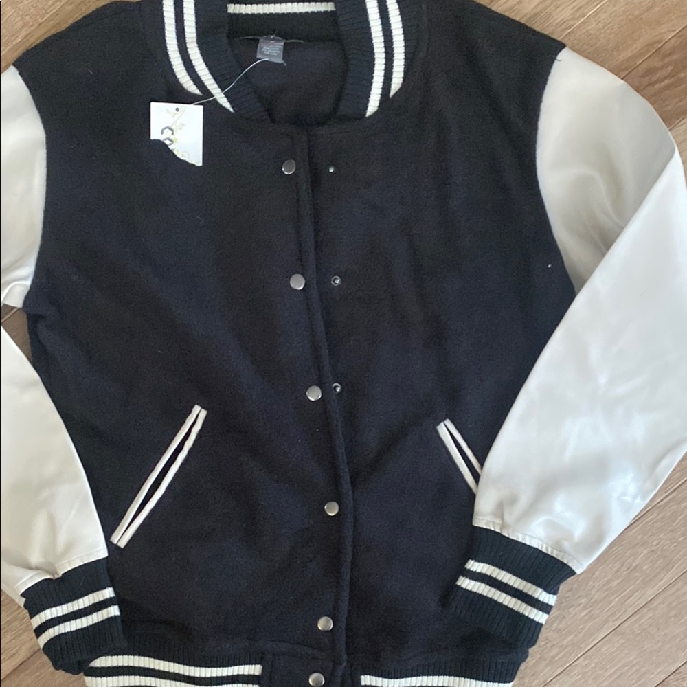 Contact Black and White Varsity Jacket